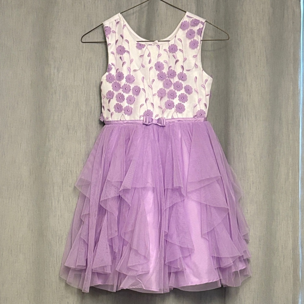Jona Michelle Lavender Floral Tulle Party Dress